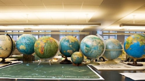 Globes in the Evans Map Room, Baker-Berry Library